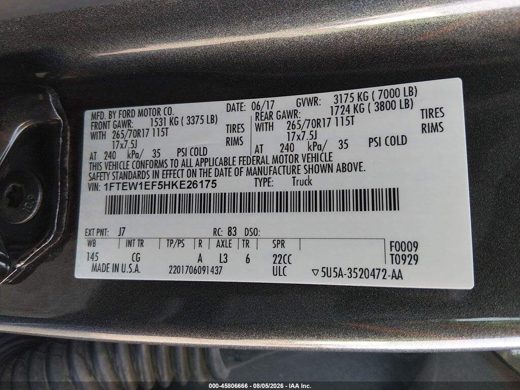 1FTEW1EF5HKE26175 2017 FORD F-150 photo no. 9