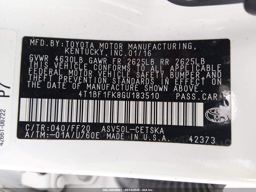 4T1BF1FK8GU183510 2016 TOYOTA CAMRY photo no. 9