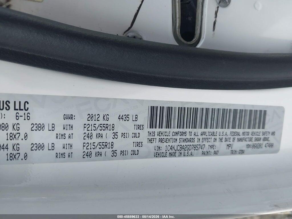 1C4NJCBA2GD785747 2016 JEEP COMPASS photo no. 9