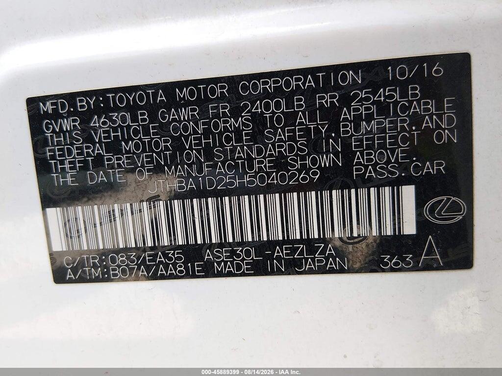 JTHBA1D25H5040269 2017 LEXUS IS 200T photo no. 9