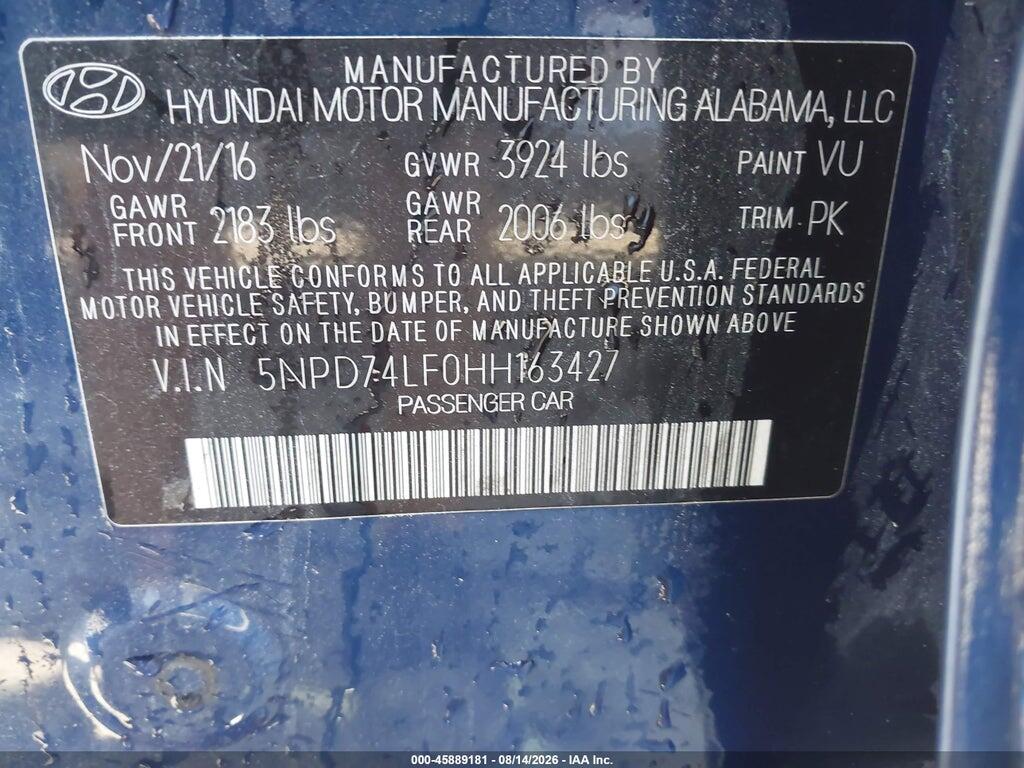 5NPD74LF0HH163427 2017 HYUNDAI ELANTRA photo no. 9