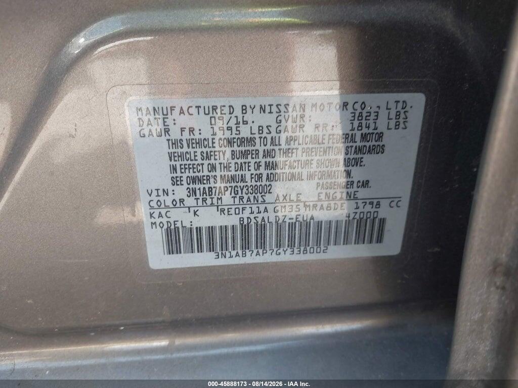 3N1AB7AP7GY338002 2016 NISSAN SENTRA photo no. 9