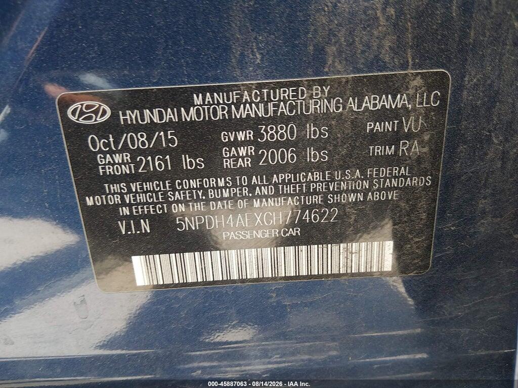 5NPDH4AEXGH774622 2016 HYUNDAI ELANTRA photo no. 9