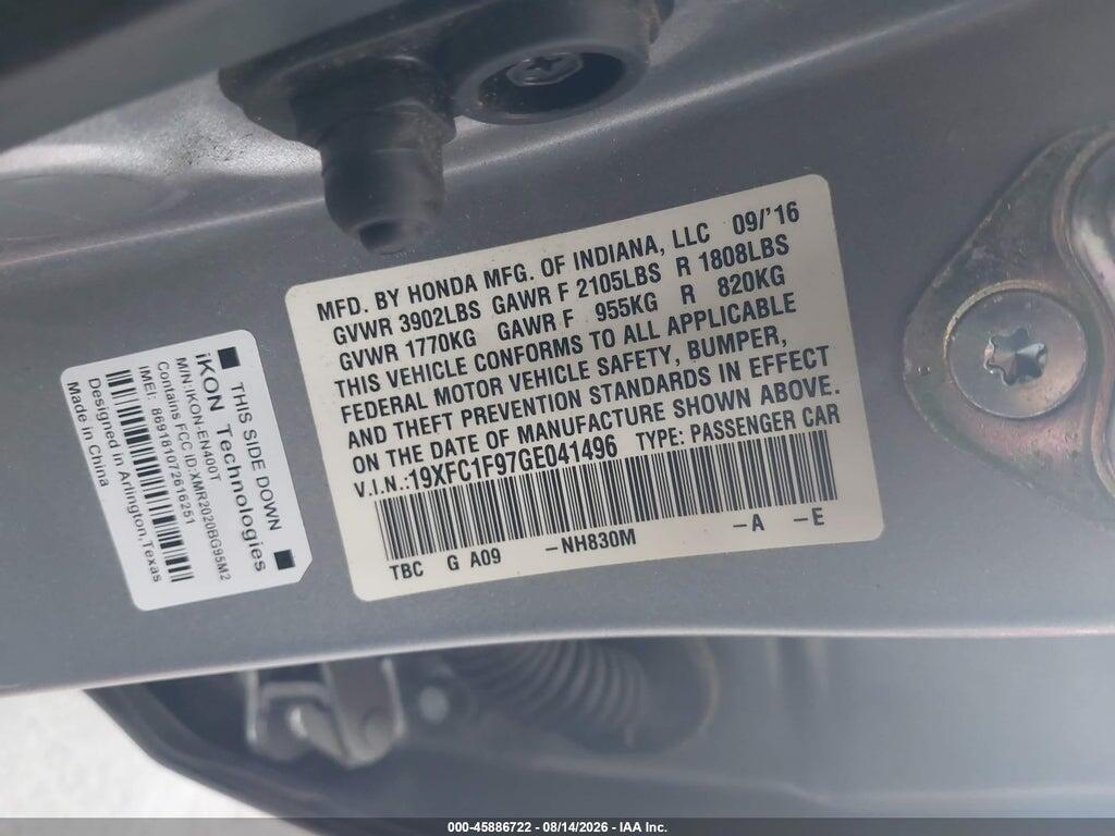 19XFC1F97GE041496 2016 HONDA CIVIC photo no. 9
