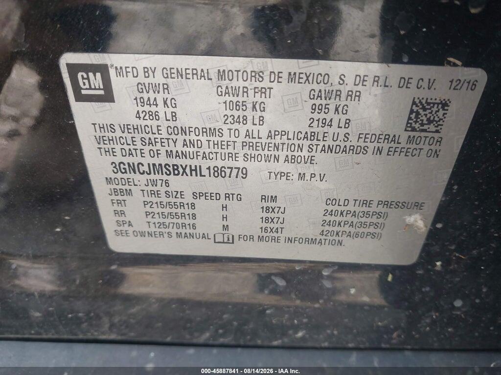 3GNCJMSBXHL186779 2017 CHEVROLET TRAX photo no. 9
