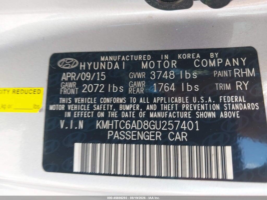 KMHTC6AD8GU257401 2016 HYUNDAI VELOSTER photo no. 9