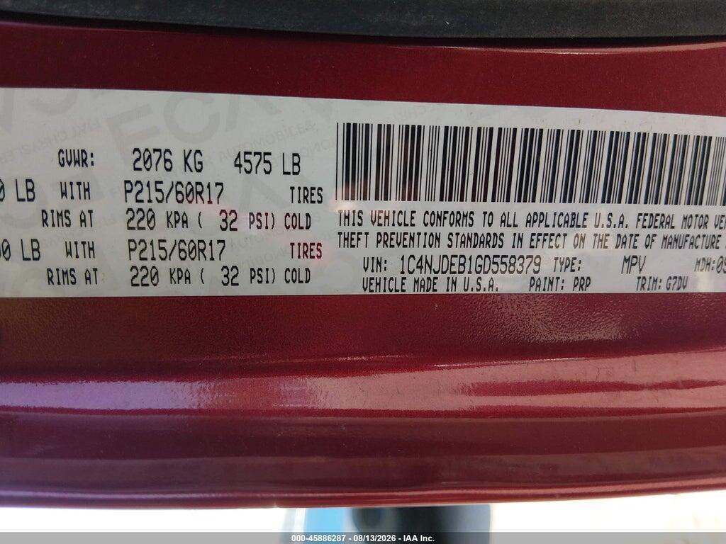 1C4NJDEB1GD558379 2016 JEEP COMPASS photo no. 9