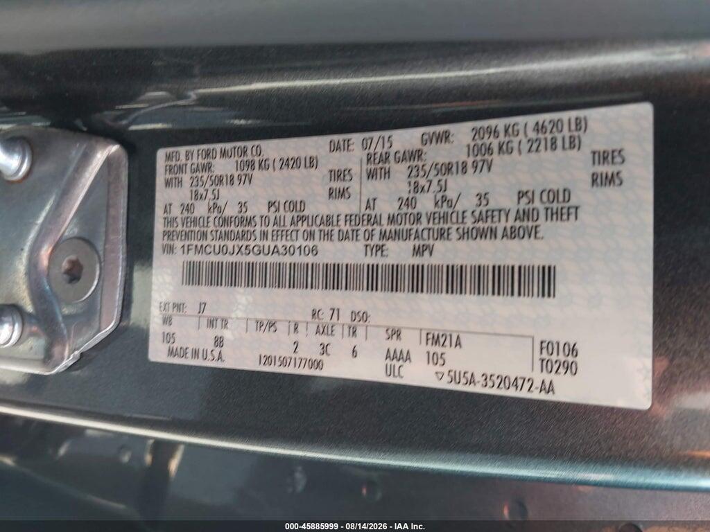 1FMCU0JX5GUA30106 2016 FORD ESCAPE photo no. 9