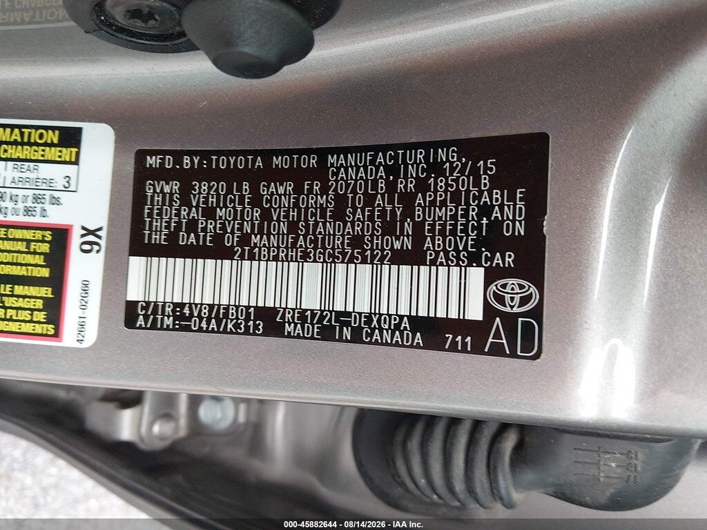 2T1BPRHE3GC575122 2016 TOYOTA COROLLA photo no. 9