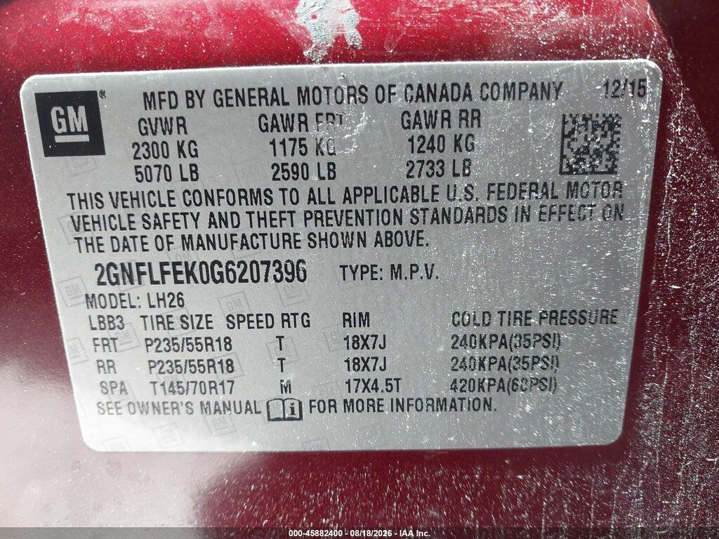 2GNFLFEK0G6207396 2016 CHEVROLET EQUINOX photo no. 9