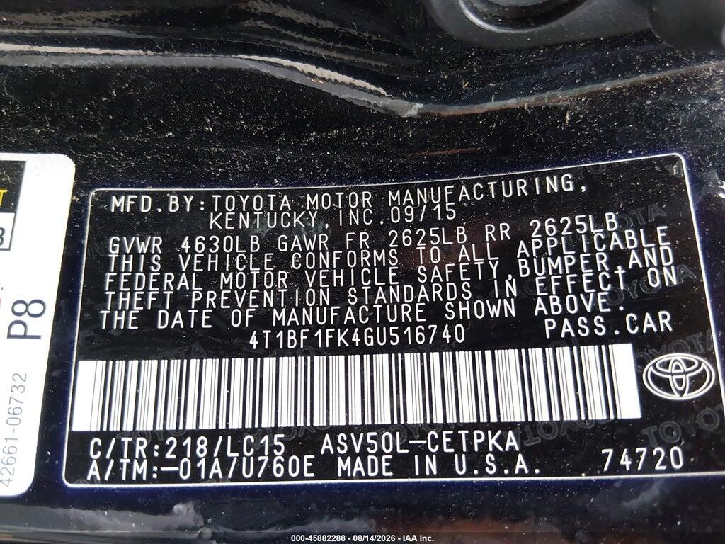 4T1BF1FK4GU516740 2016 TOYOTA CAMRY photo no. 9