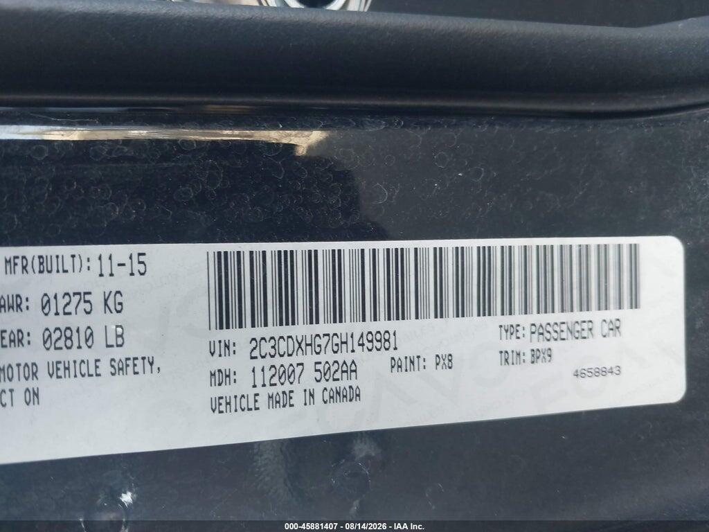 2C3CDXHG7GH149981 2016 DODGE CHARGER photo no. 9