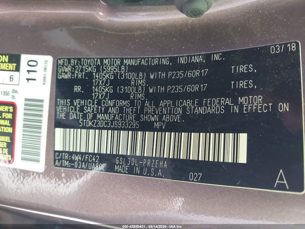 5TDKZ3DC3JS933295 2018 TOYOTA SIENNA photo no. 9