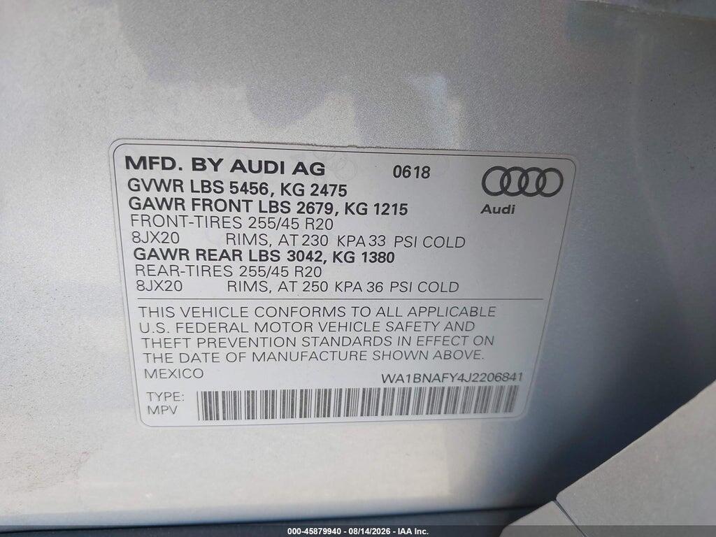 WA1BNAFY4J2206841 2018 AUDI Q5 photo no. 9