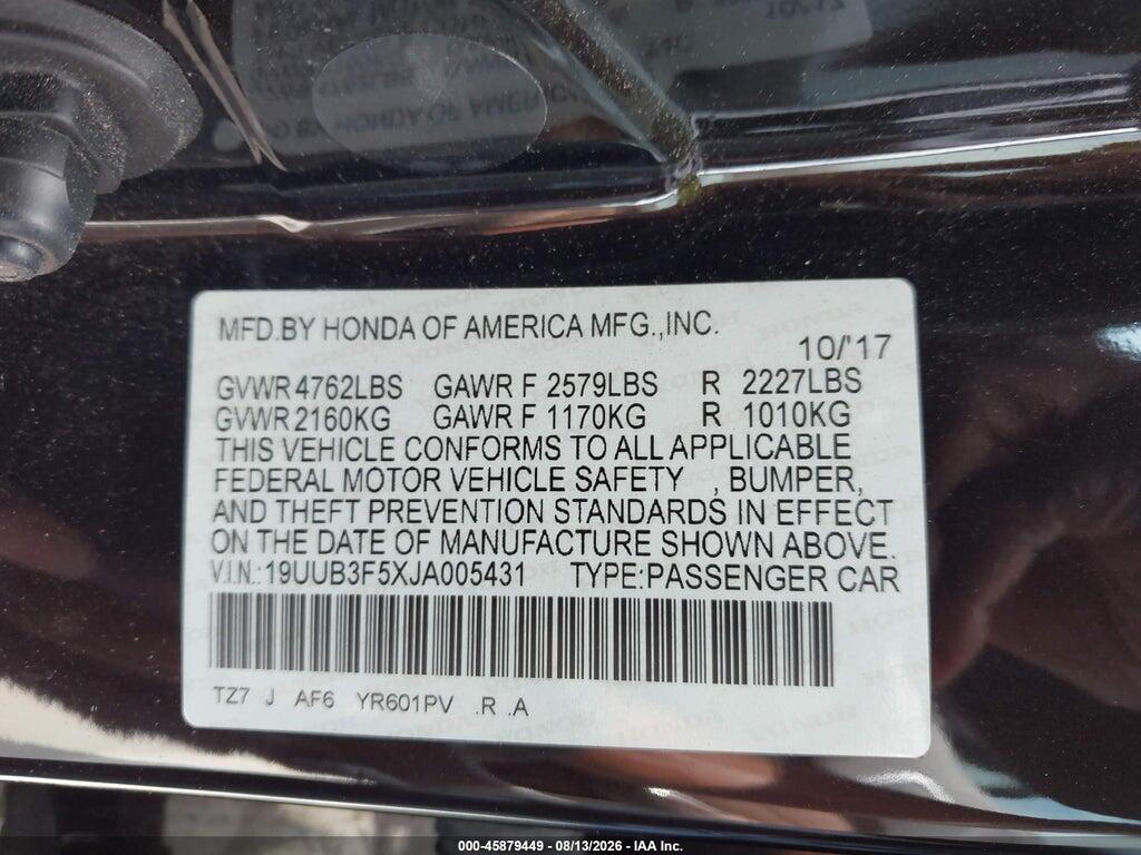 19UUB3F5XJA005431 2018 ACURA TLX photo no. 9