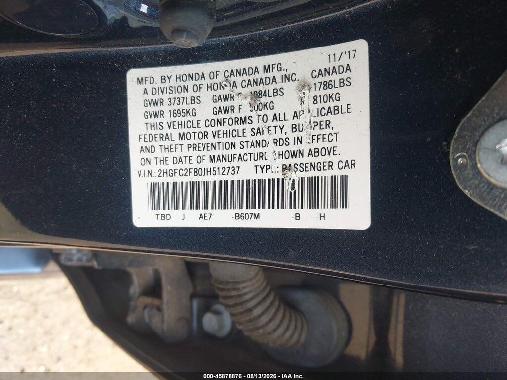 2HGFC2F80JH512737 2018 HONDA CIVIC photo no. 9