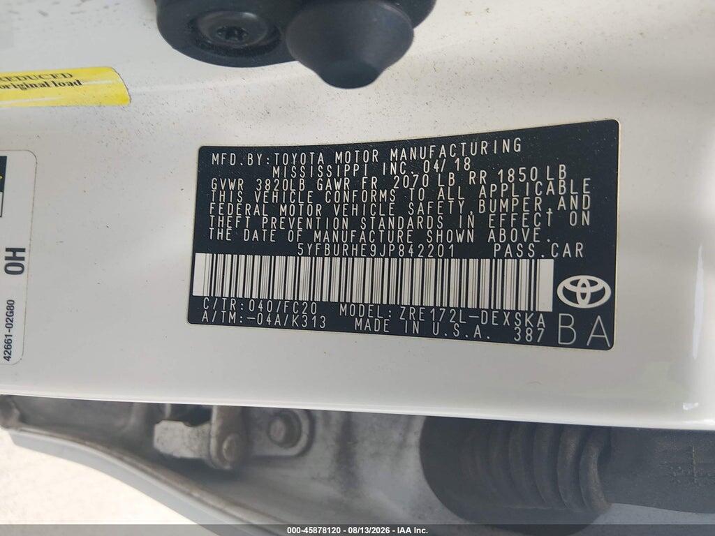 5YFBURHE9JP842201 2018 TOYOTA COROLLA photo no. 9