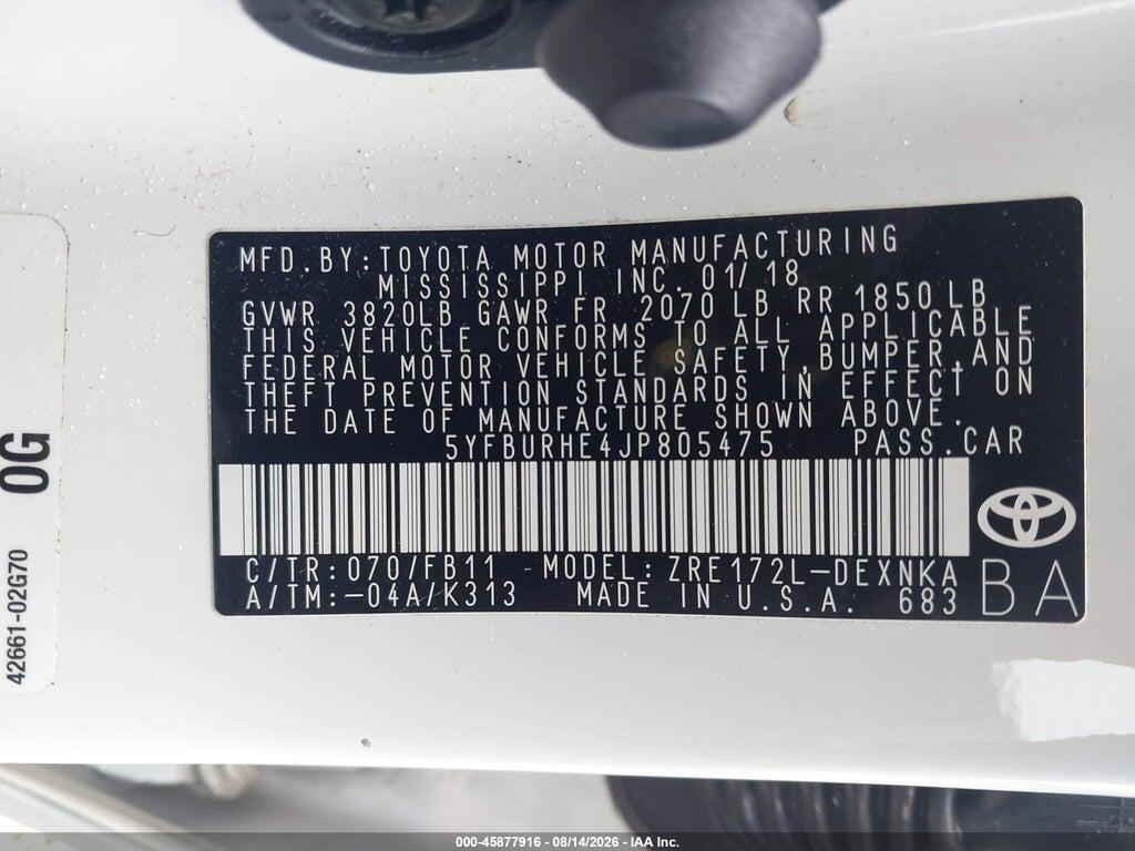 5YFBURHE4JP805475 2018 TOYOTA COROLLA photo no. 9