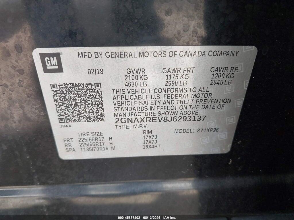 2GNAXREV8J6293137 2018 CHEVROLET EQUINOX photo no. 9