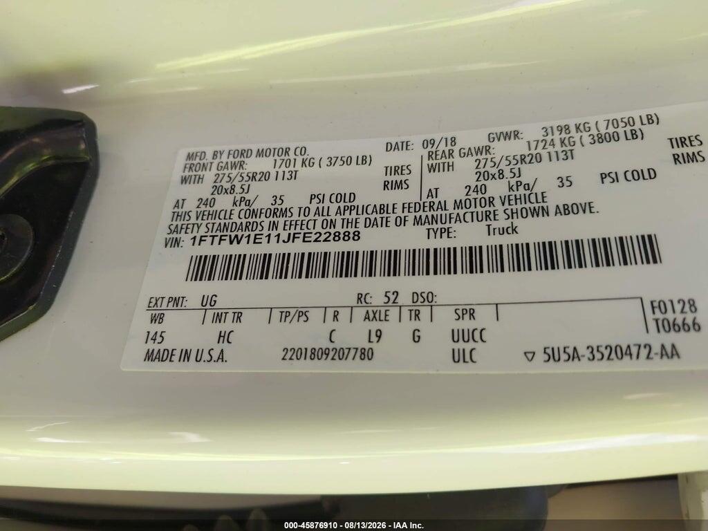 1FTFW1E11JFE22888 2018 FORD F-150 photo no. 9