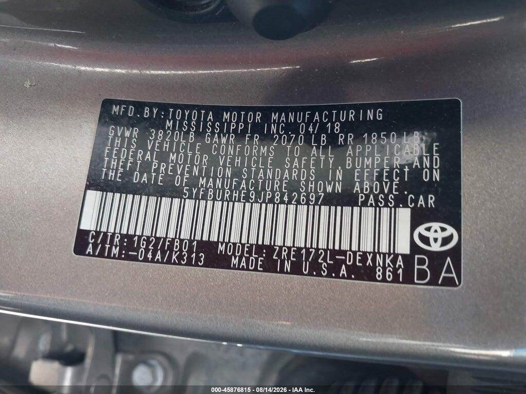5YFBURHE9JP842697 2018 TOYOTA COROLLA photo no. 9