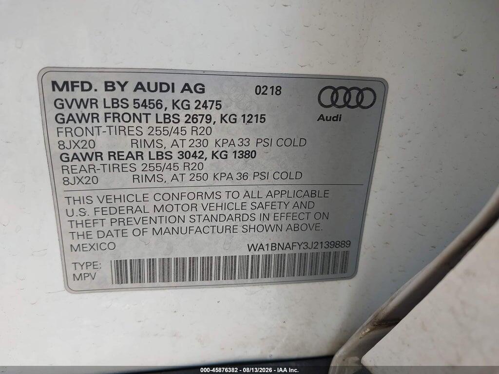 WA1BNAFY3J2139889 2018 AUDI Q5 photo no. 9