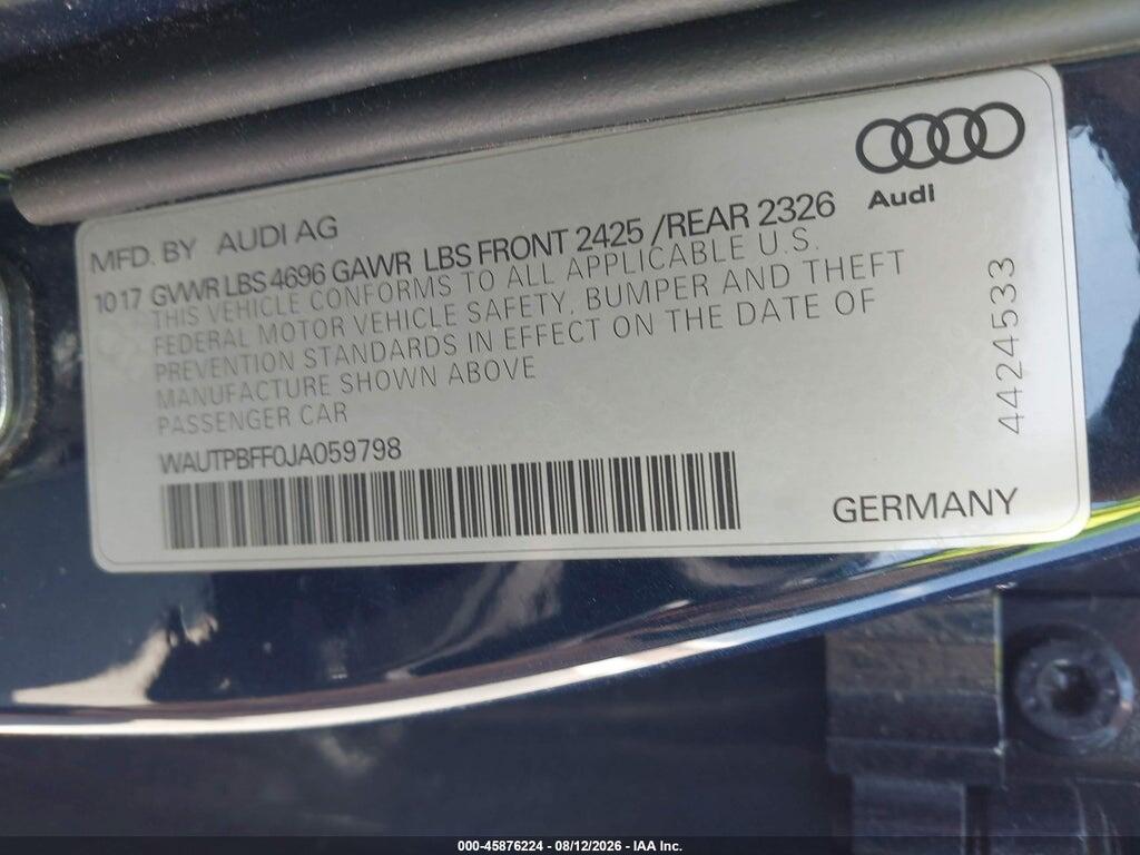 WAUTPBFF0JA059798 2018 AUDI A3 E-TRON photo no. 9