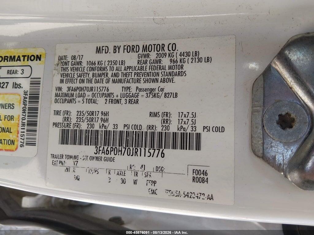 3FA6P0H70JR115776 2018 FORD FUSION photo no. 9