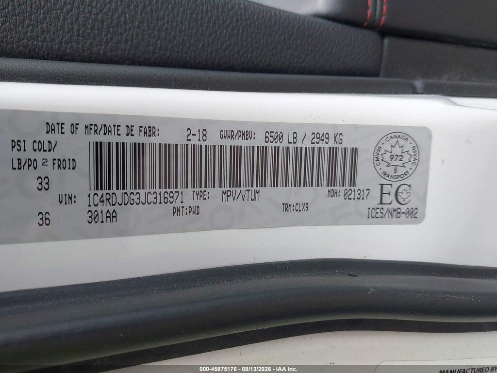 1C4RDJDG3JC316971 2018 DODGE DURANGO photo no. 9