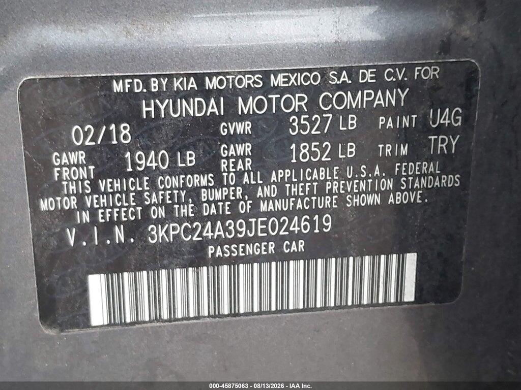 3KPC24A39JE024619 2018 HYUNDAI ACCENT photo no. 9