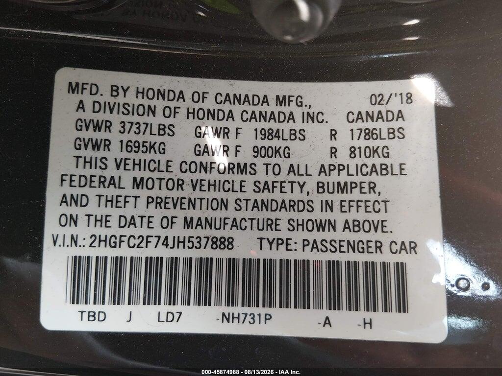 2HGFC2F74JH537888 2018 HONDA CIVIC photo no. 9