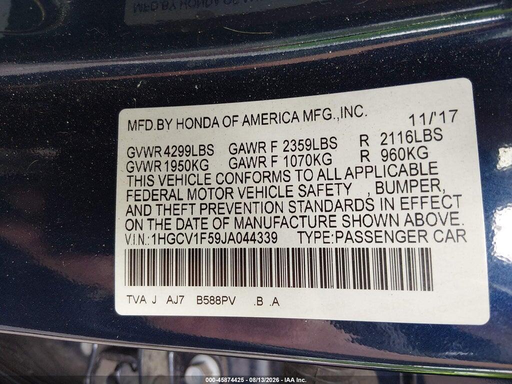 1HGCV1F59JA044339 2018 HONDA ACCORD photo no. 9
