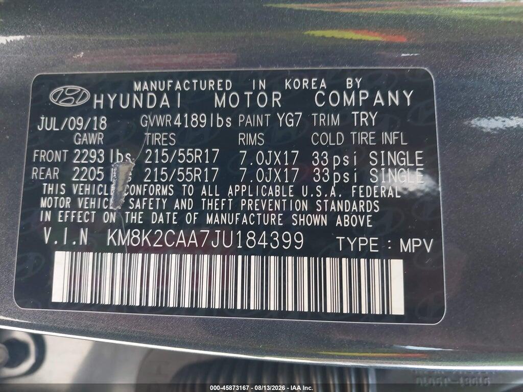KM8K2CAA7JU184399 2018 HYUNDAI KONA photo no. 9
