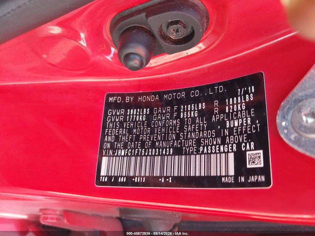JHMFC1F75JX031439 2018 HONDA CIVIC photo no. 9
