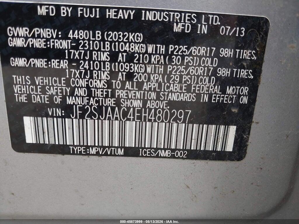 JF2SJAAC4EH480297 2014 SUBARU FORESTER photo no. 9