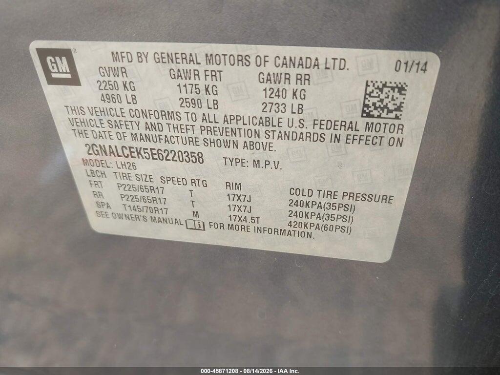 2GNALCEK5E6220358 2014 CHEVROLET EQUINOX photo no. 9