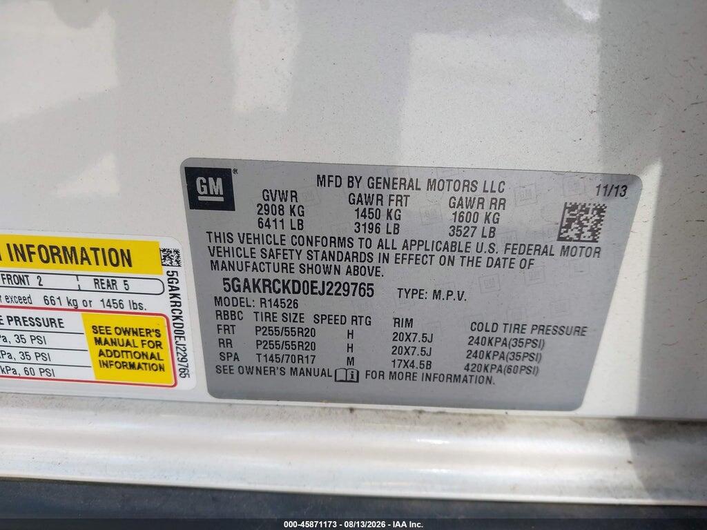 5GAKRCKD0EJ229765 2014 BUICK ENCLAVE photo no. 9