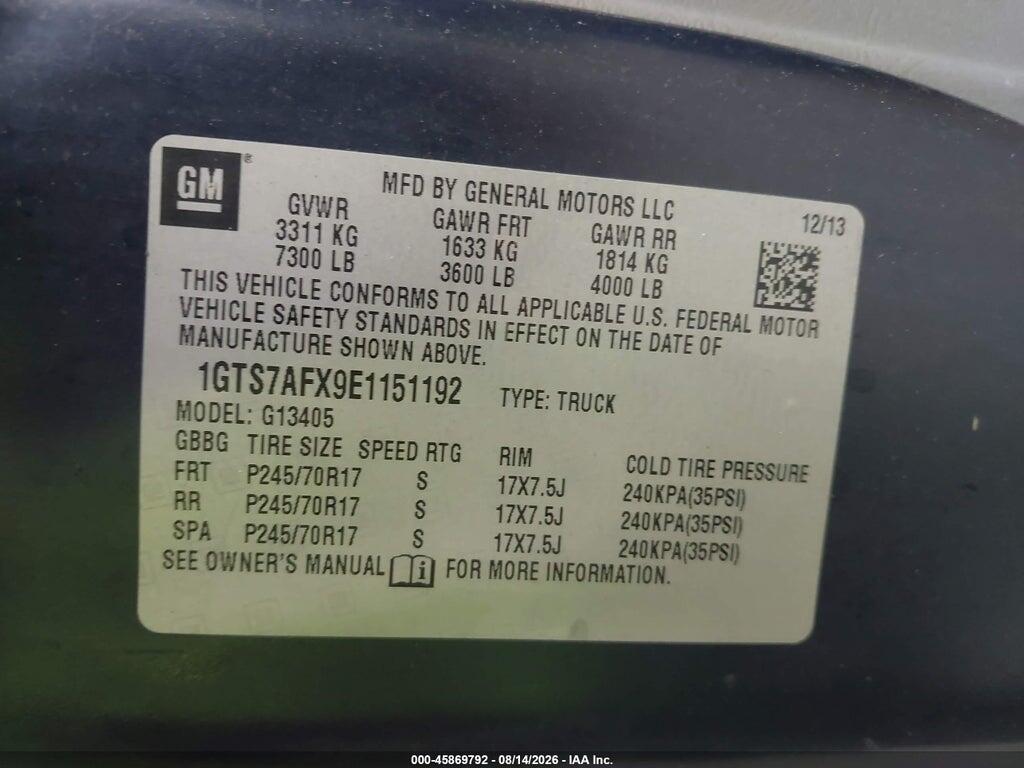 1GTS7AFX9E1151192 2014 GMC SAVANA 1500 photo no. 9
