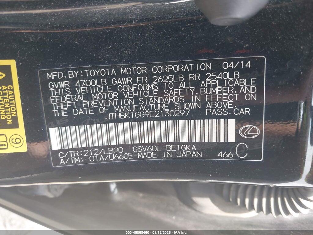 JTHBK1GG9E2130297 2014 LEXUS ES 350 photo no. 9
