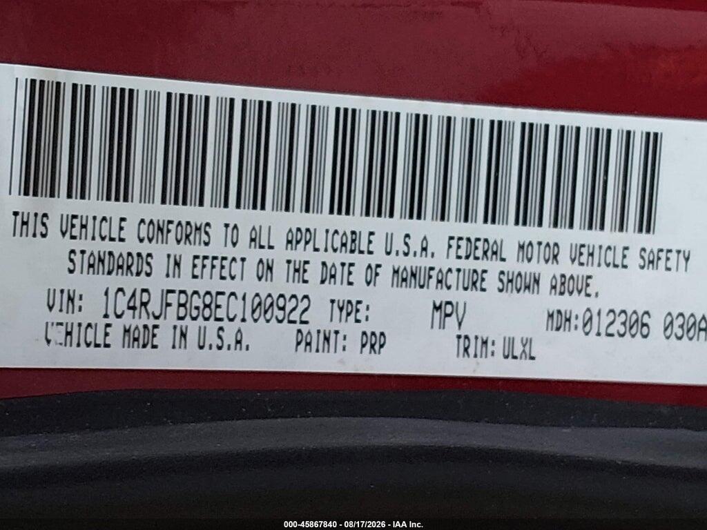 1C4RJFBG8EC100922 2014 JEEP GRAND CHEROKEE photo no. 9