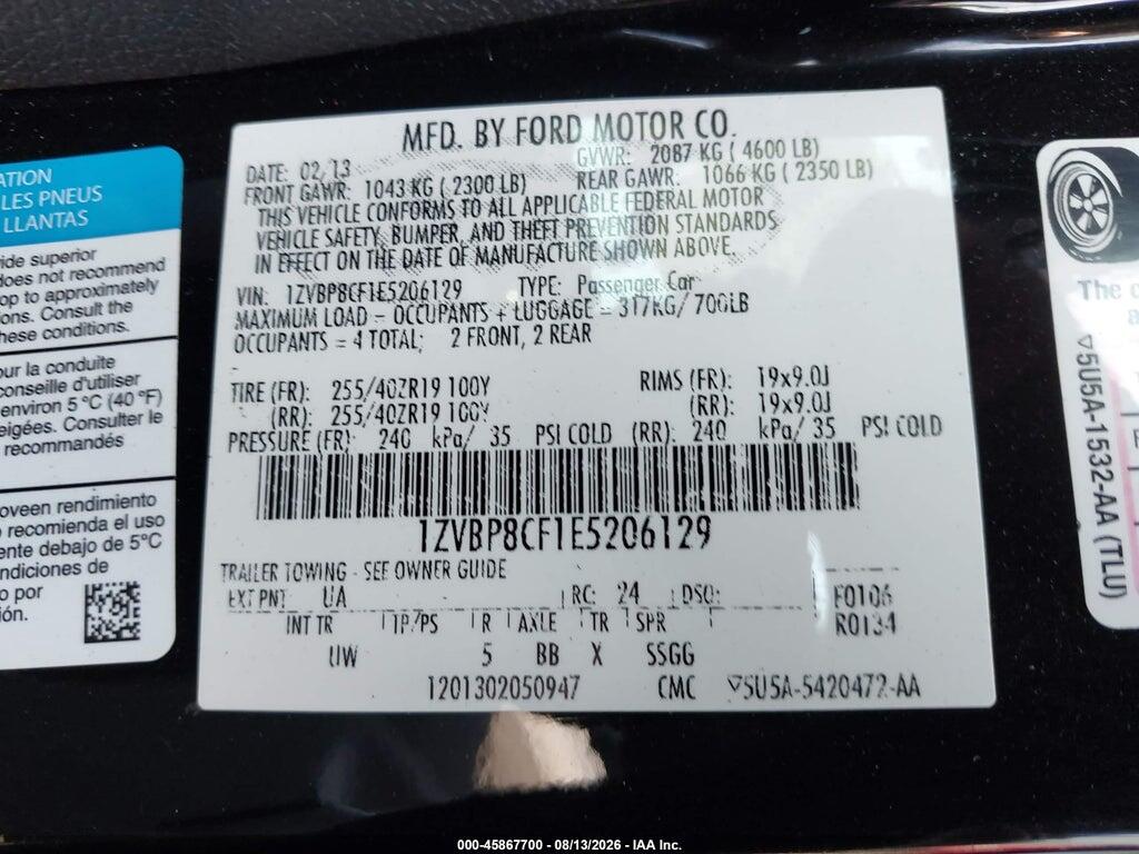 1ZVBP8CF1E5206129 2014 FORD MUSTANG photo no. 9