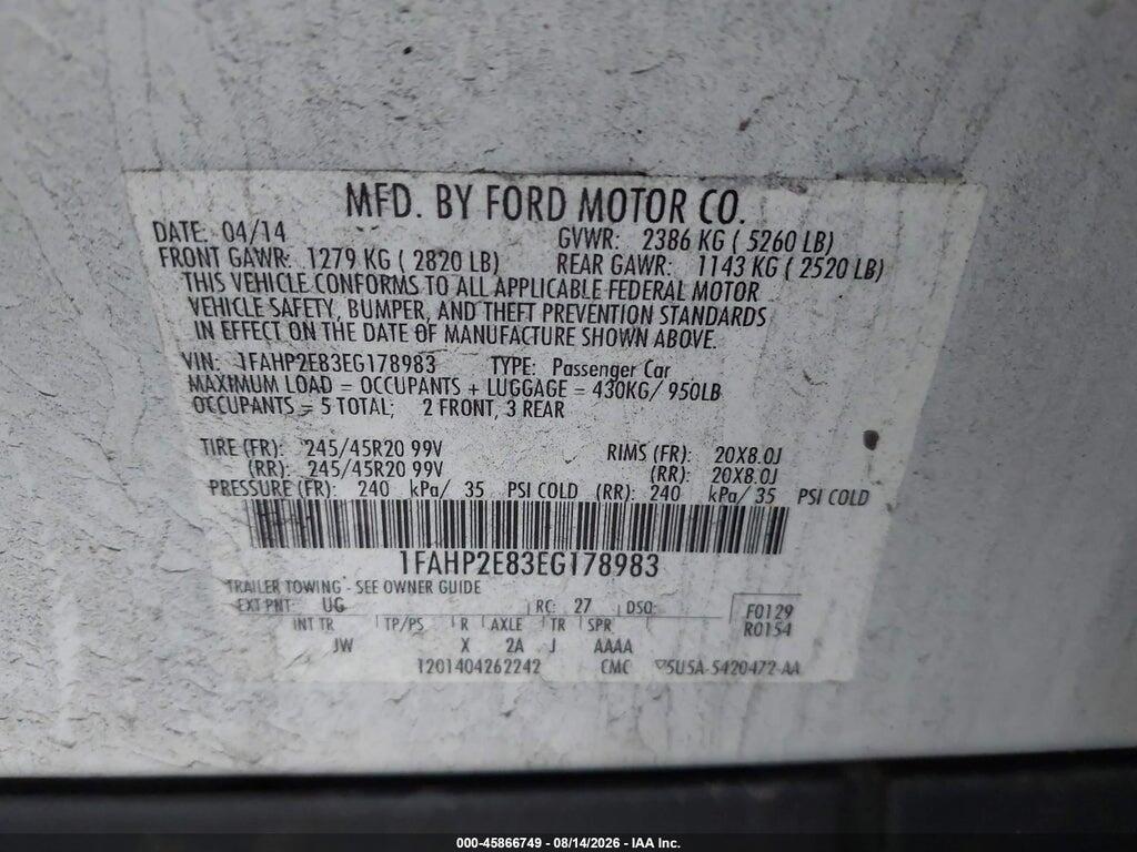 1FAHP2E83EG178983 2014 FORD TAURUS photo no. 9