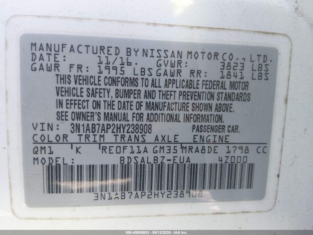 3N1AB7AP2HY238908 2017 NISSAN SENTRA photo no. 9