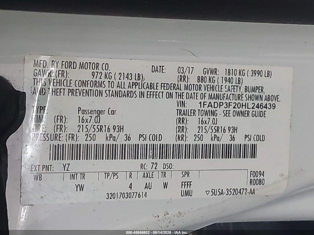 1FADP3F20HL246439 2017 FORD FOCUS photo no. 9
