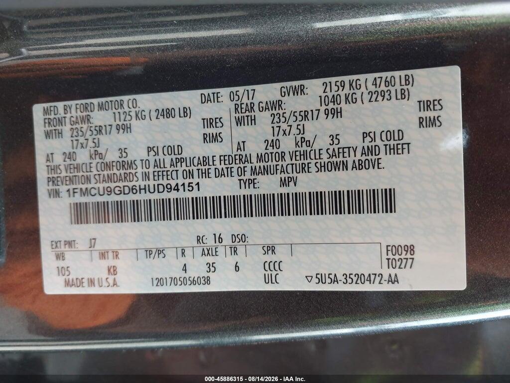 1FMCU9GD6HUD94151 2017 FORD ESCAPE photo no. 9