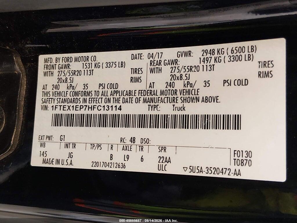 1FTEX1EP7HFC13114 2017 FORD F-150 photo no. 9