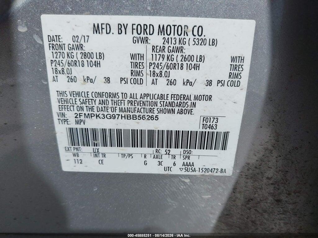 2FMPK3G97HBB56265 2017 FORD EDGE photo no. 9