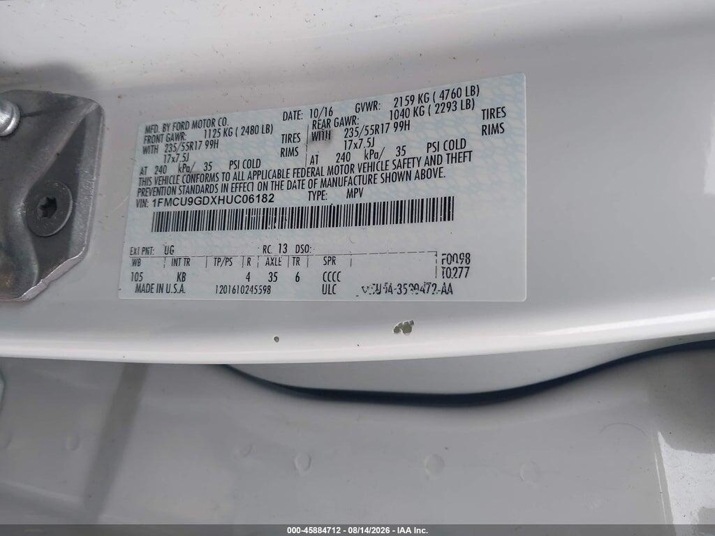 1FMCU9GDXHUC06182 2017 FORD ESCAPE photo no. 9