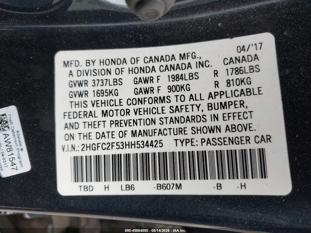 2HGFC2F53HH534425 2017 HONDA CIVIC photo no. 9