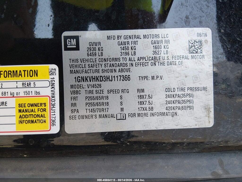 1GNKVHKD3HJ117366 2017 CHEVROLET TRAVERSE photo no. 9